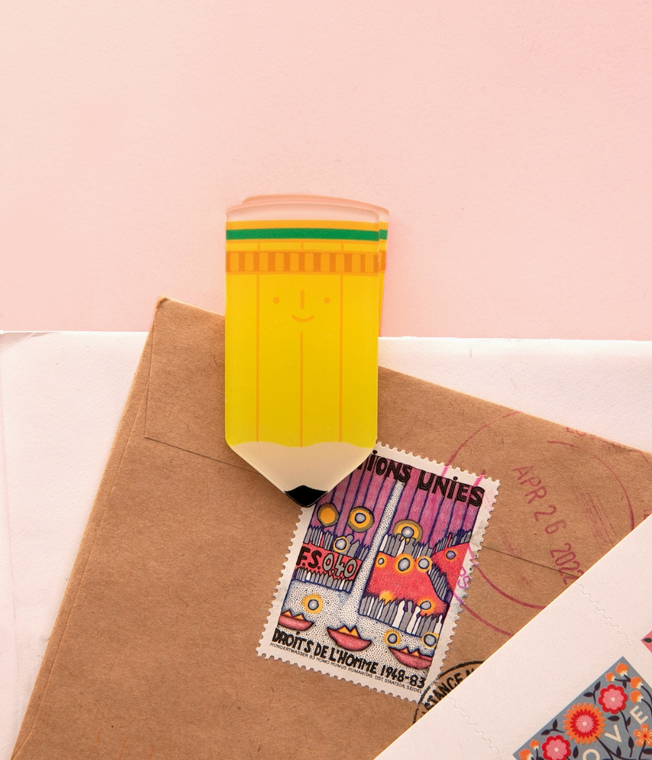Happy Pencil! Decorative Double-Sided Clear Acrylic Clip