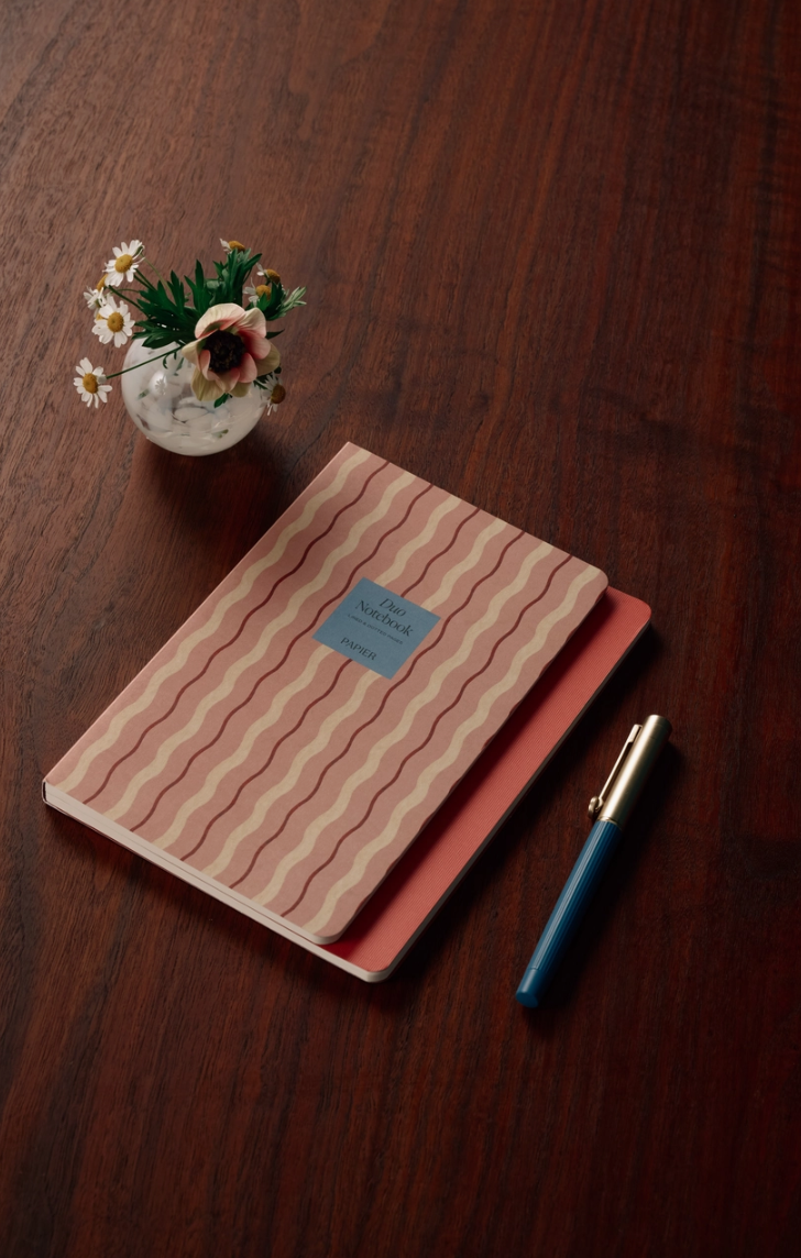 Pink Waves Stepped A5 Softcover Lined Notebook