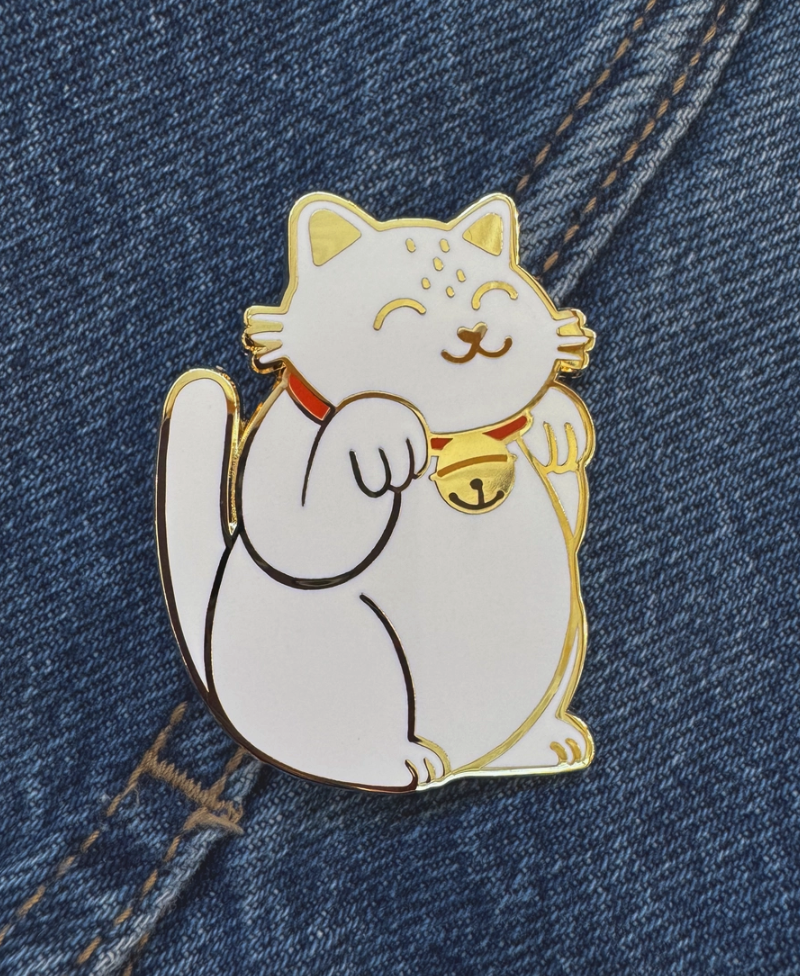 White Lucky Cat Enamel Pin