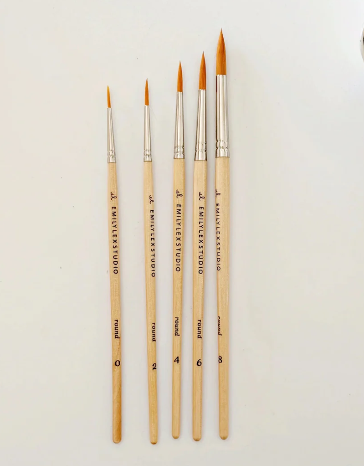 Watercolor Paintbrush Set of Five Wood Brushes