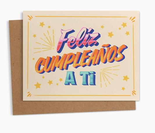 Feliz Cumpleaños A Ti Rótulo Spanish Birthday Greeting Card