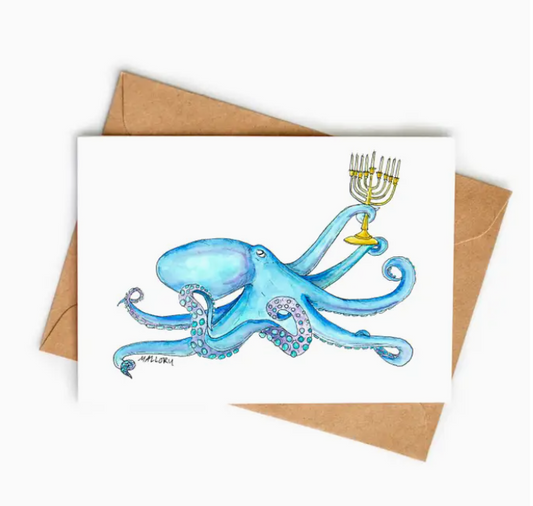 Eight Nights Octopus Hanukkah Card