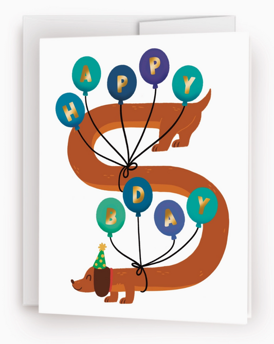 Happy Birthday Dog Greeting Card - Dachshund with Balloons