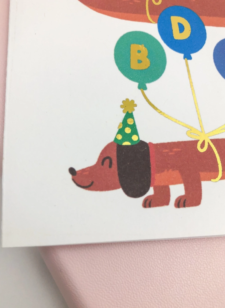 Happy Birthday Dog Greeting Card - Dachshund with Balloons