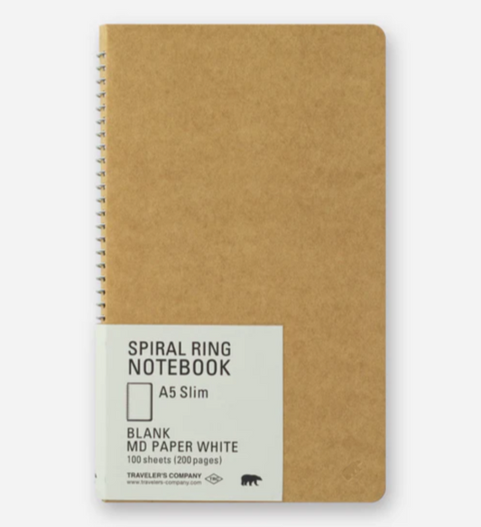 TRAVELER's Company - Spiral Ring Notebook - Blank MD Paper White - A5 Slim