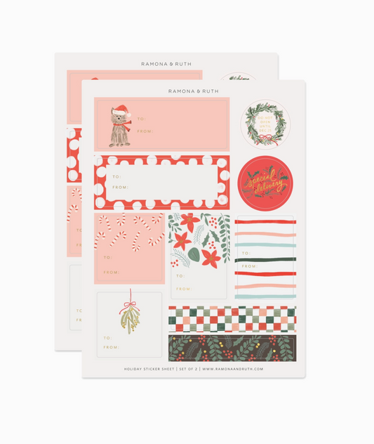 Holiday Gift Tag Sticker Sheet - Set of 2