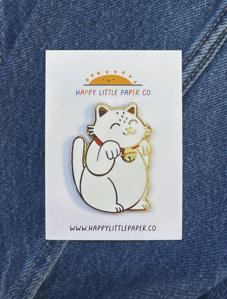 White Lucky Cat Enamel Pin