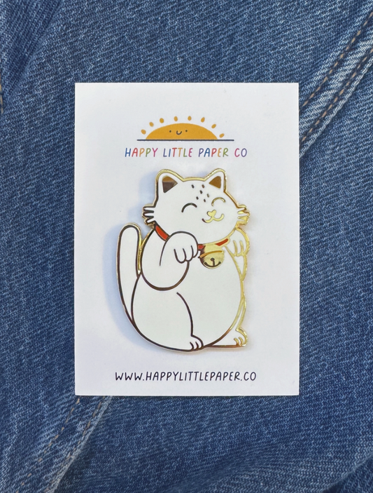 White Lucky Cat Enamel Pin