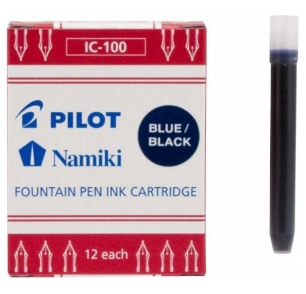 PILOT NAMIKI FOUNTAIN PEN REFILL IC100 BLU/BLK 12PCS PACK (IC100BBK)