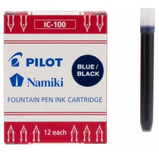 PILOT NAMIKI FOUNTAIN PEN REFILL IC100 BLU/BLK 12PCS PACK (IC100BBK)