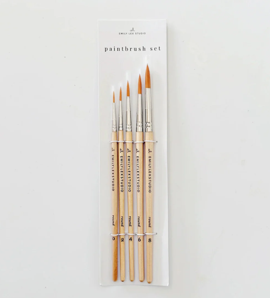 Watercolor Paintbrush Set of Five Wood Brushes