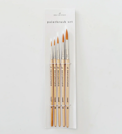 Watercolor Paintbrush Set of Five Wood Brushes