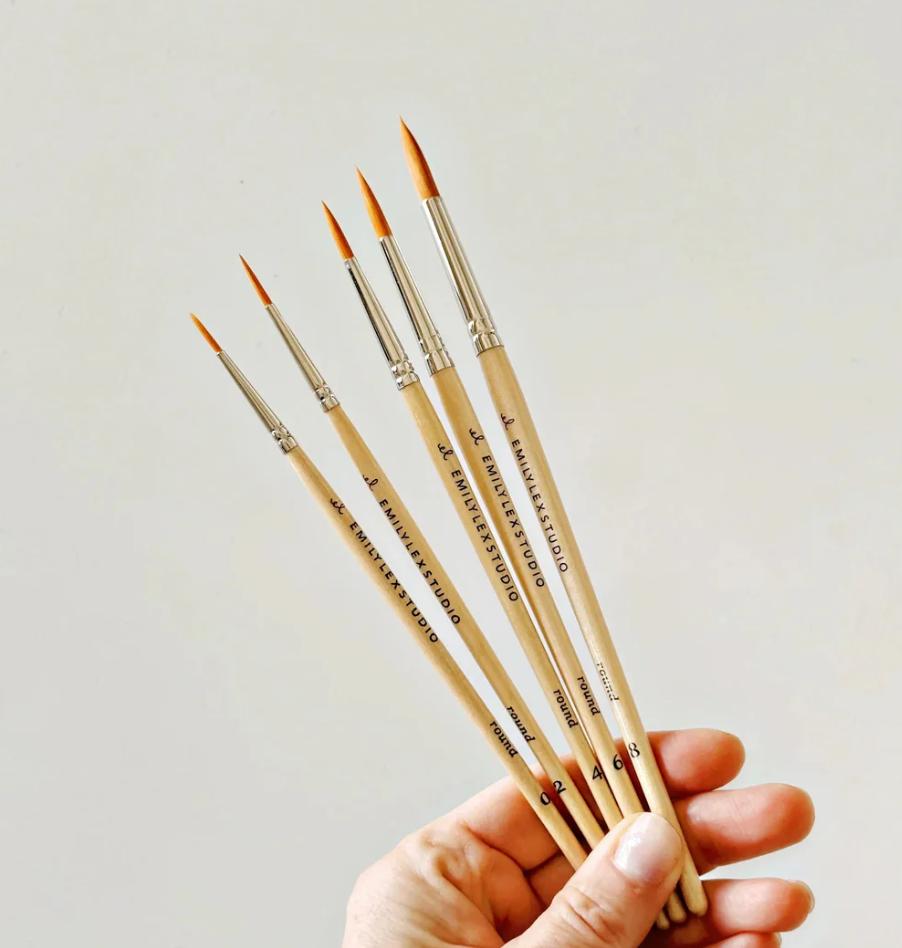 Watercolor Paintbrush Set of Five Wood Brushes