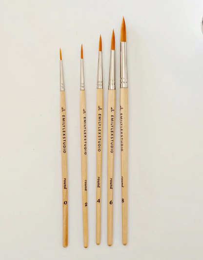 Watercolor Paintbrush Set of Five Wood Brushes