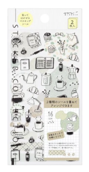 Midori Monotone Cafe Stickers 2 Sheets