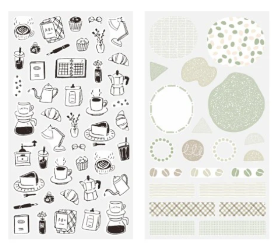 Midori Monotone Cafe Stickers 2 Sheets
