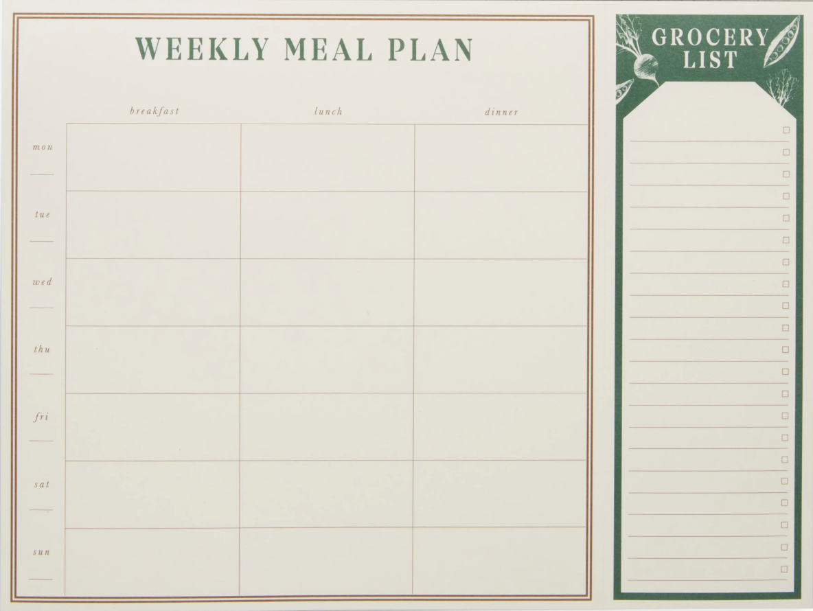 Undated Weekly Meal Planner & Grocery List